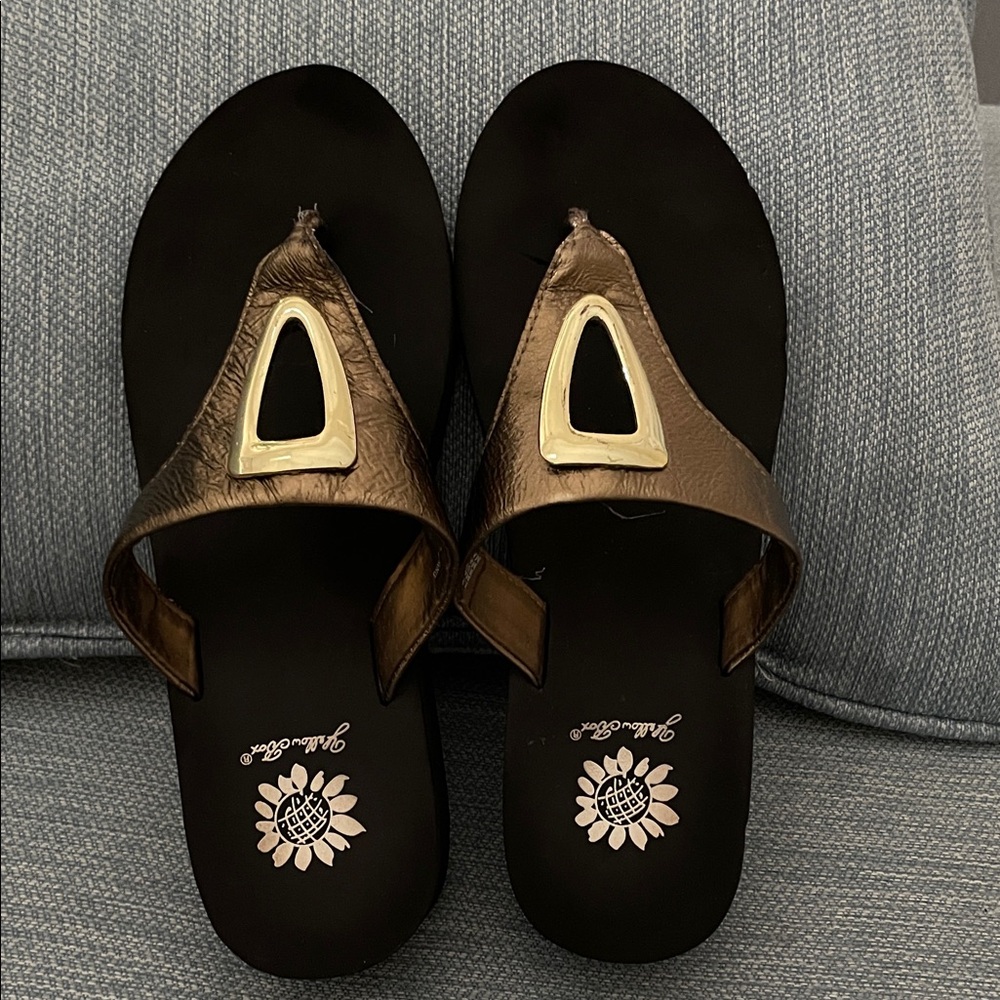 Yellow Box Black and Gold Sandals